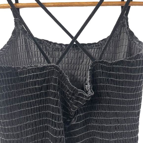 Black Velvet Tank Top Cross Back Shirred Y2K Crop Stretchy Papas Fashion - Picture 5 of 7